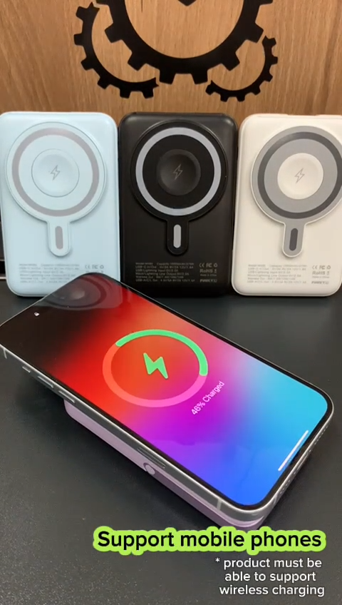 10000mAh Wireless Magnetic Powerbank Comes with Cables and Foldable Stand Suitable for all type of phones, watch and earphones that support wireless charge