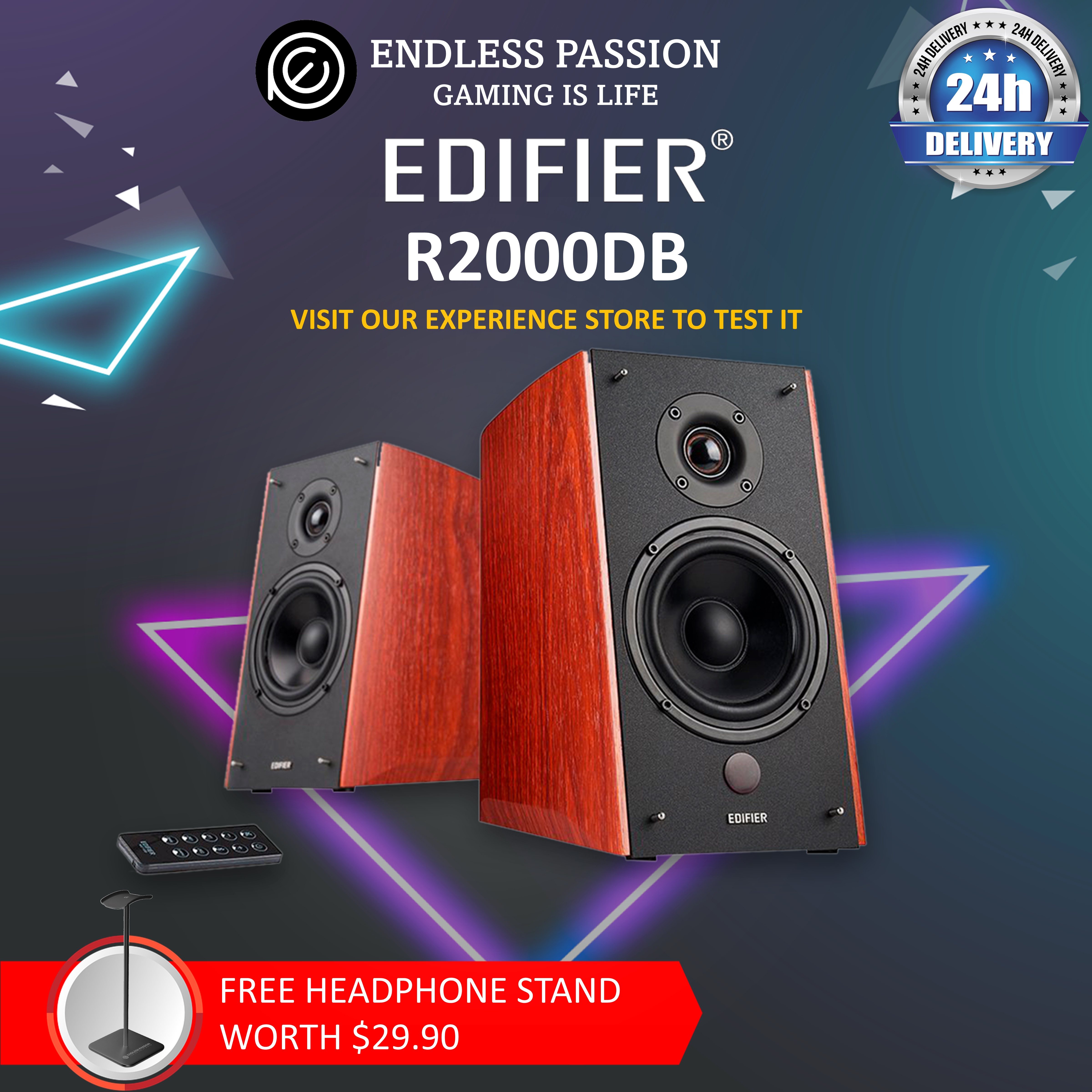 Edifier R2000DB Powered Bluetooth Bookshelf Speakers - Near-Field Studio Monitors - Optical Input - 120 Watts RMS - Black