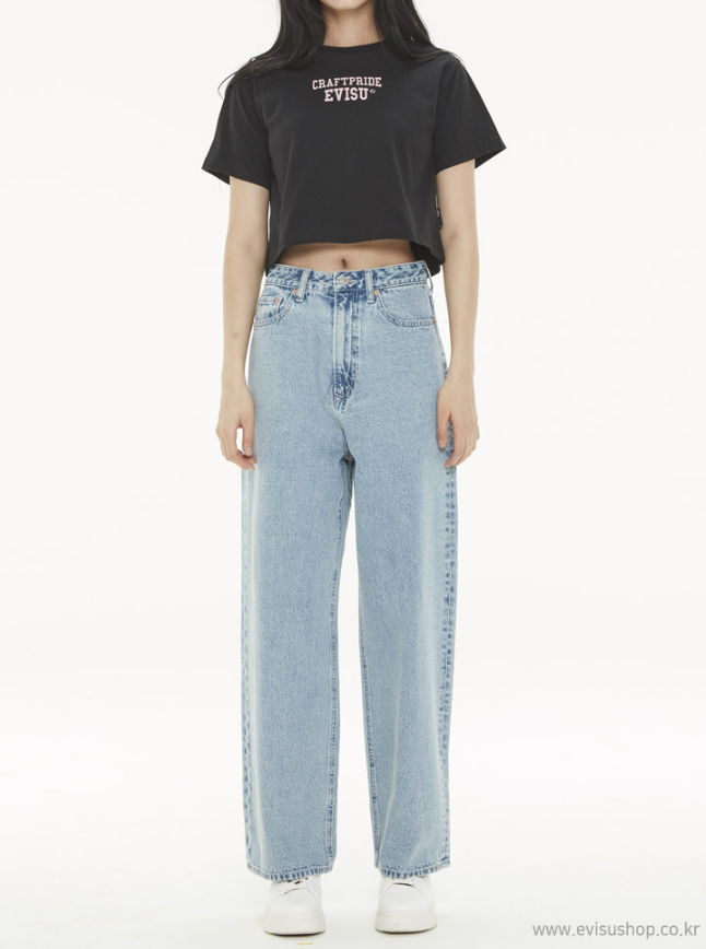 [EVISU KOREA] 100％ Authentic English Print Crop Short-sleeve T-shirt