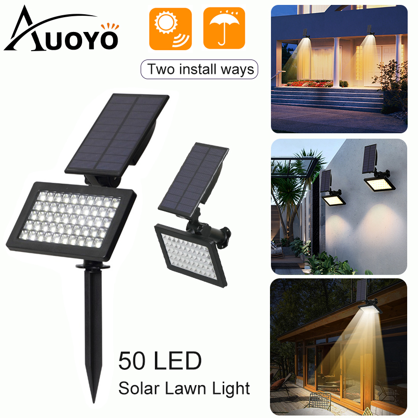 Auoyo Solar Light Outdoor Garden Lights 50 LED Spotlights Lawn Lamp Balcony Light IP65 Waterproof Security Torch Light Automatic On/Off for Garden Yard Path