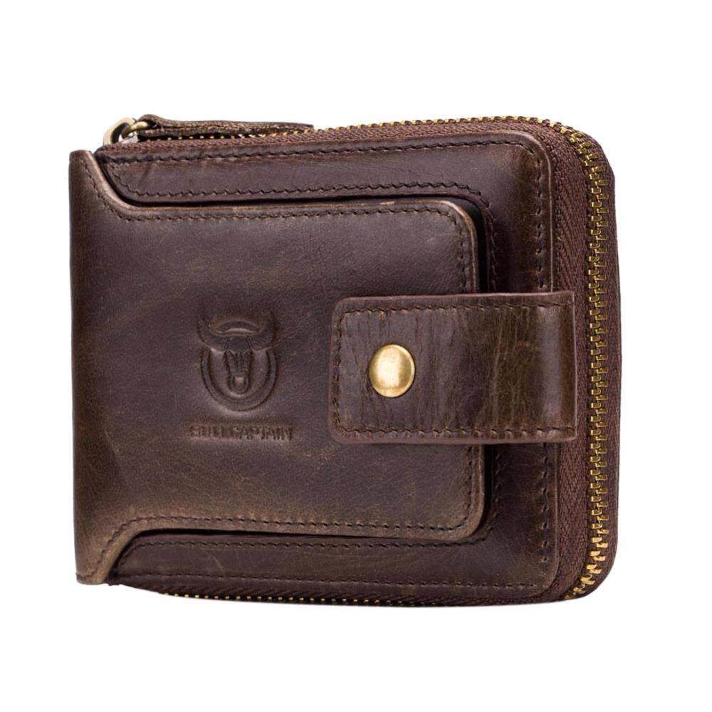 BULLCAPTAIN Men Genuine Leather Brand RFID Wallet Male Organizer Coin Purse Pockets Slim Fashion Zipper Clamp Wallet Card Holder