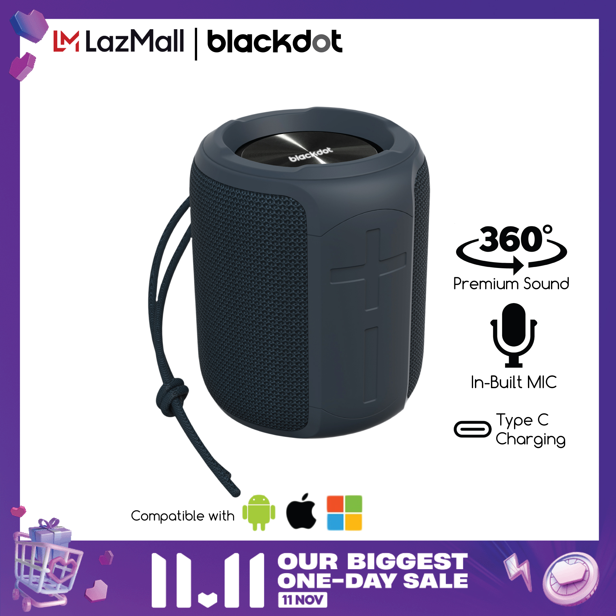 Blackdot eFlo Wireless Speakers With 360 Premium Sound, In-built Mic & IPX7 Waterproof