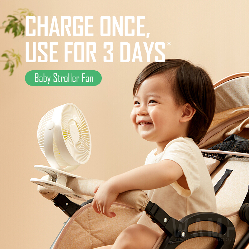 Portable Baby Friendly Stroller Clip Fan 4000mAh Battery Operated USB Rechargeable Mini Desk Table Clamp Fans Personal Cooling Breeze for Car Seat Crib Bike Treadmill Rotatable with 4 Speeds